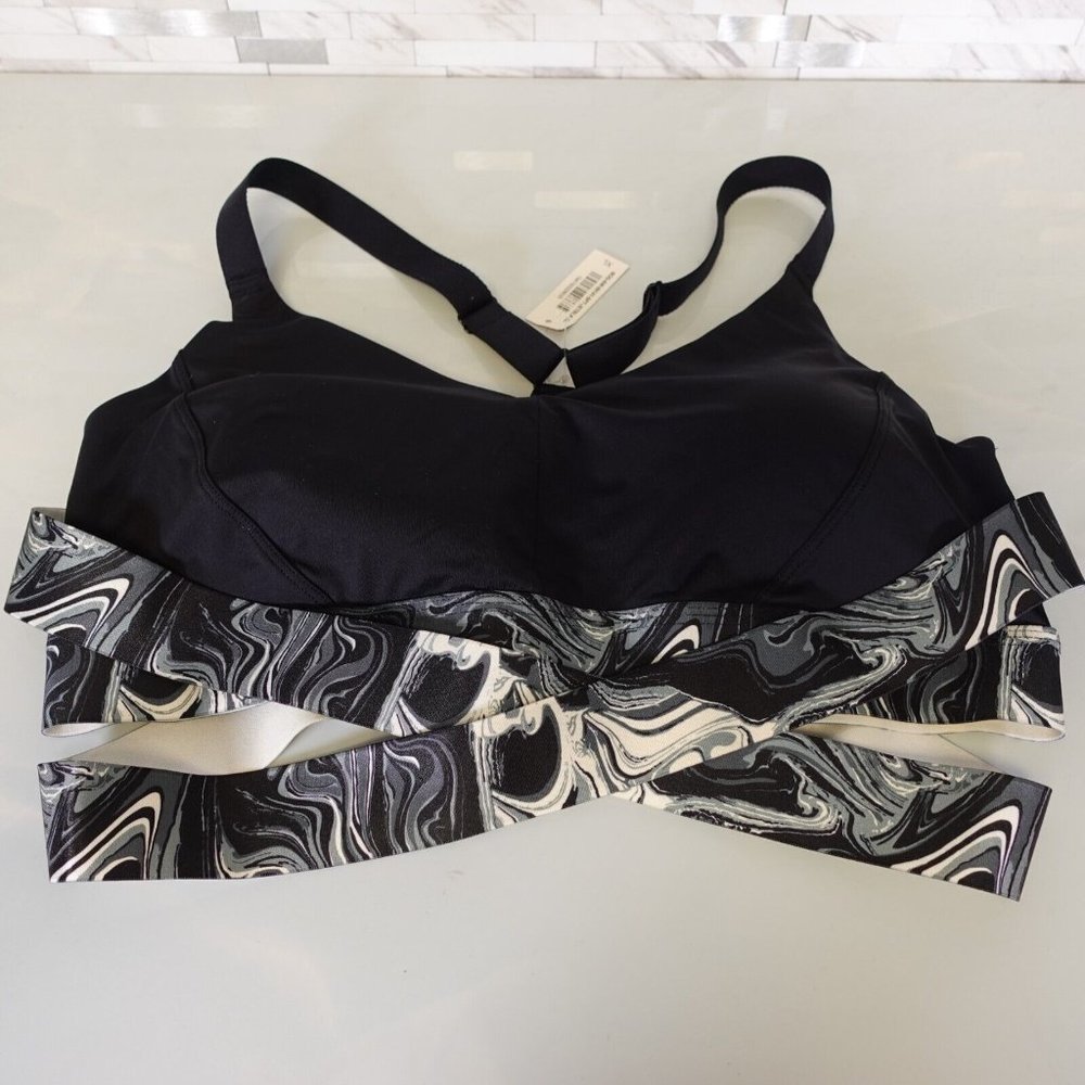 Adore Me Sport‎ Bra Womens XL Black Abstract Cut Out Crossback Padded Sporty